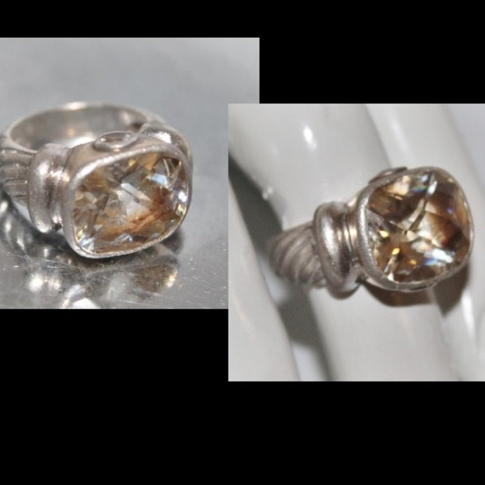 2 Tone 925 Sterling Silver Noblesse Cable Band Ring w Stones - Picture 1 of 15